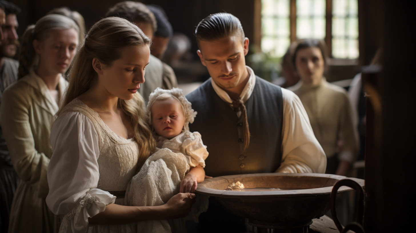 A baptism in a Swedish church in the 17th century.