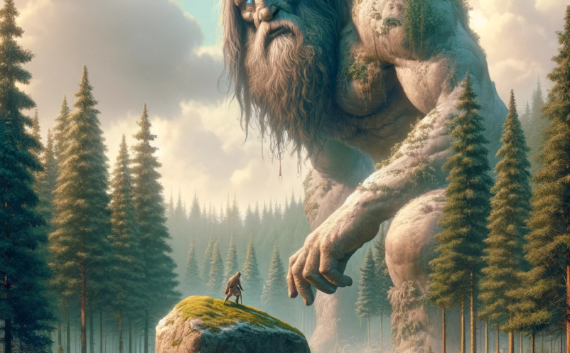 A giant of Nordic Folklore meets a human.