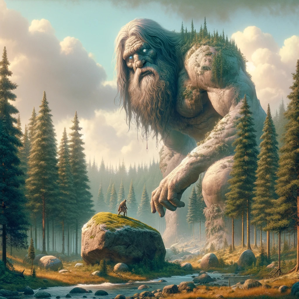 A giant of Nordic Folklore meets a human.