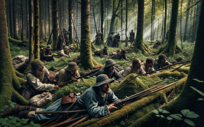 Armed rebels hiding in the forrest during the Dacke War in Sweden 1542-1543.