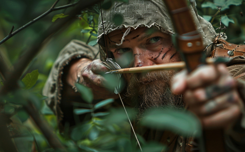 A rebel during the Dacke War 1542-43, shooting an arrow from his hiding place in the forrest of Småland