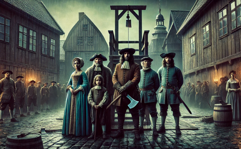 A family of executioners on a town square in Scandinavia, 1600s.