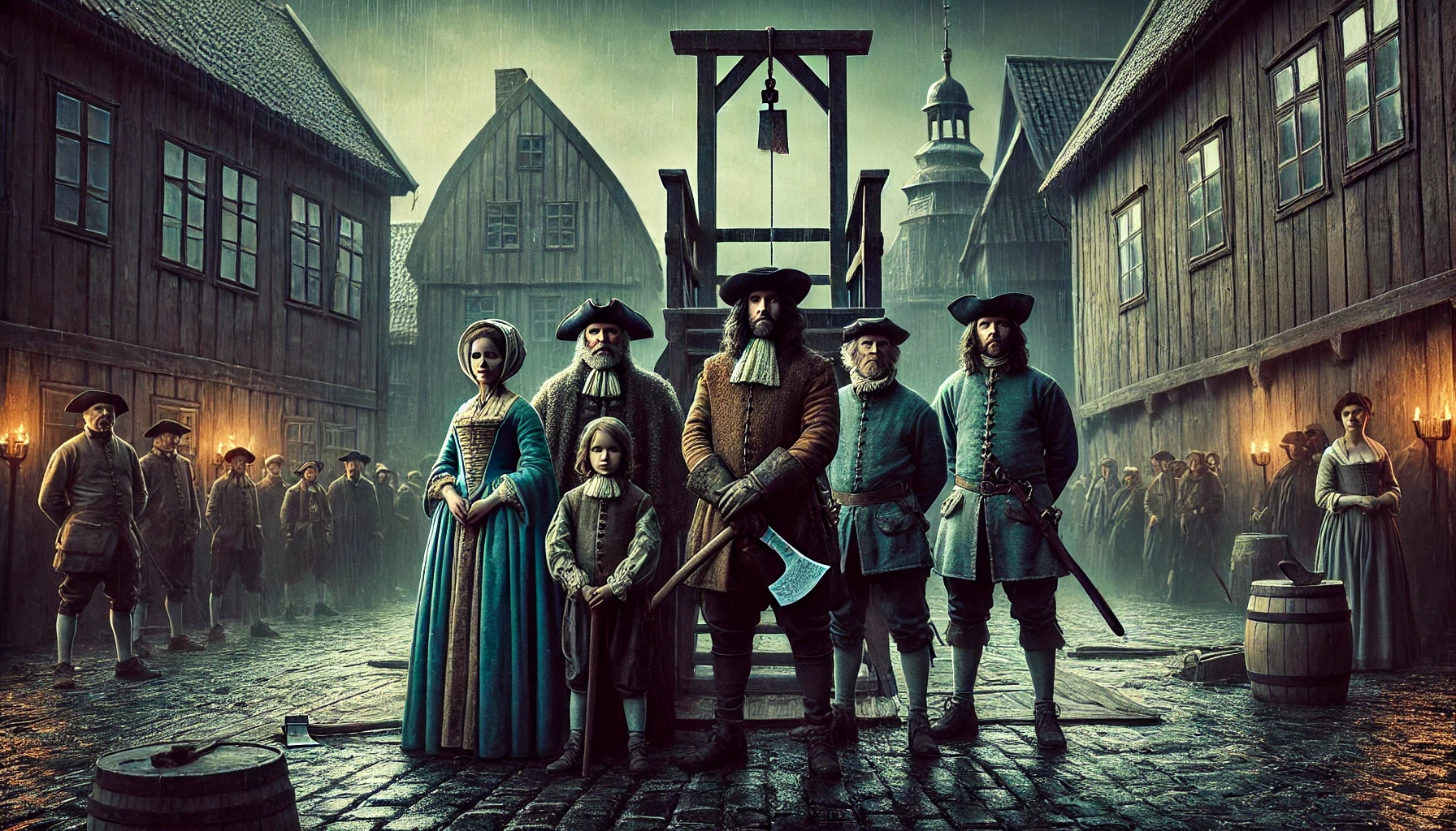 A family of executioners on a town square in Scandinavia, 1600s.